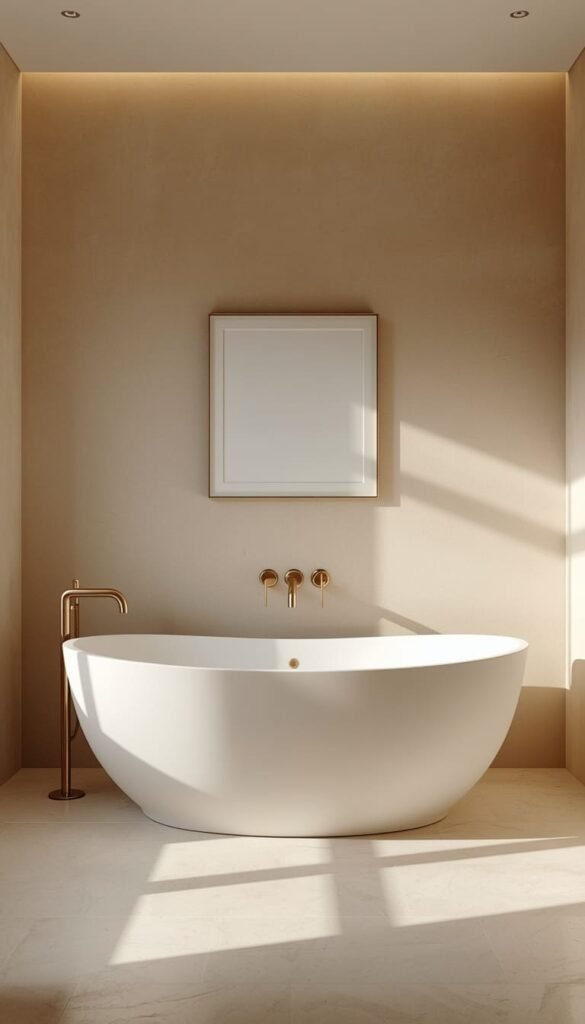 Elegant Neutral Bathroom Built Around a Freestanding Soaking Tub
