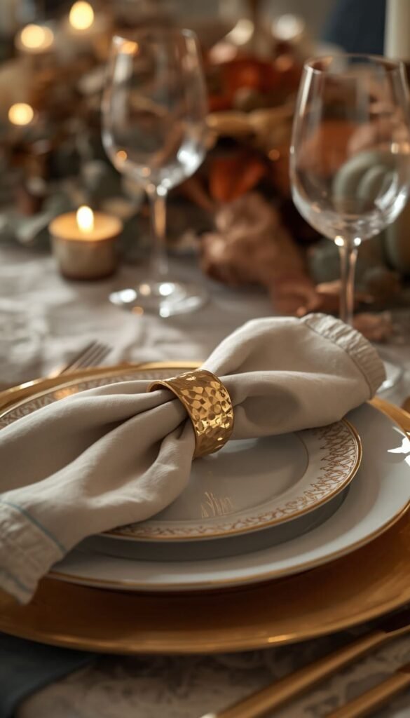 Elegant Thanksgiving Place Settings With Gold Accents and Fine China