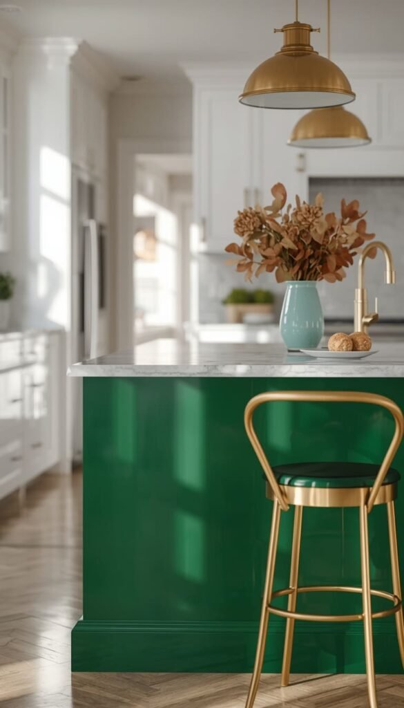 Emerald Green Kitchen Island as a Bold Statement Piece