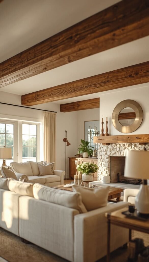 Exposed Wood Beams That Make Any Farmhouse Style Living Room Feel Authentic