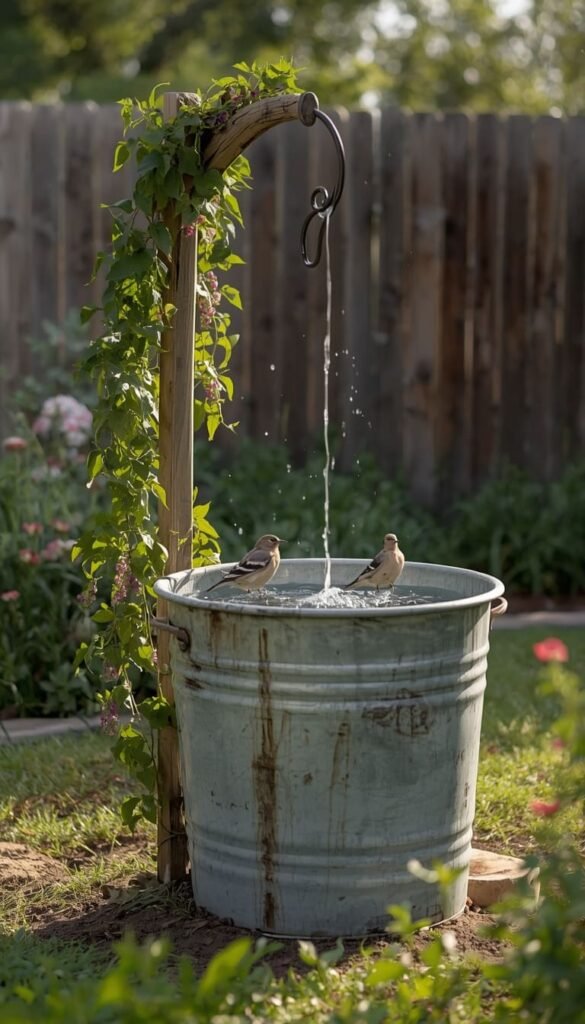 Farmhouse Galvanized Tub Solar Fountain Bird Bath
