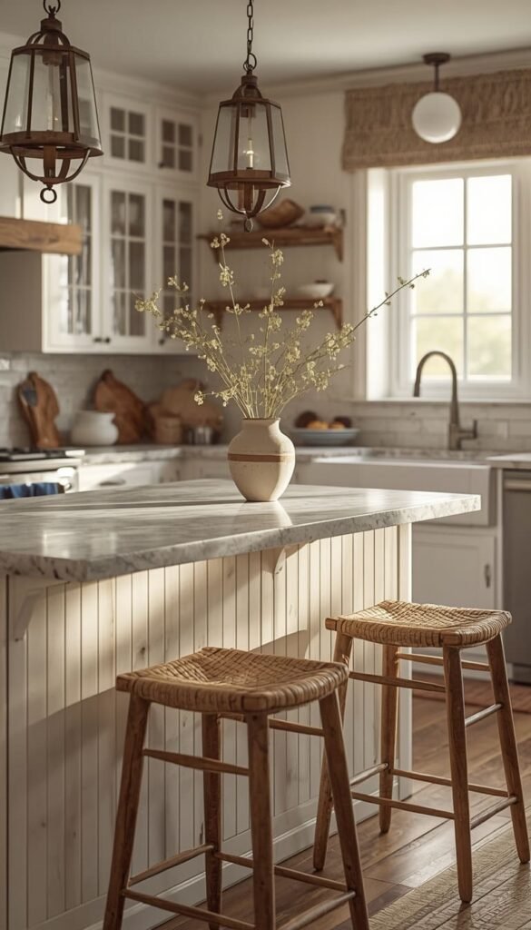 Farmhouse Kitchen Island Ideas With Seating for a Warm Lived In Look