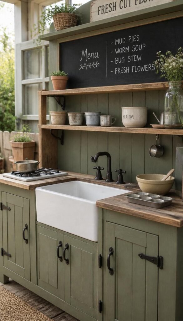 Farmhouse Mud Kitchen Sink Station with Apron Front
