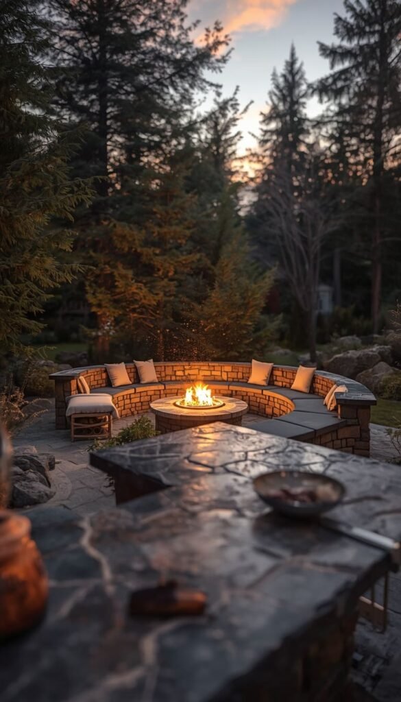 Fire Pit and Outdoor Grill Island Combo for Year Round Entertaining