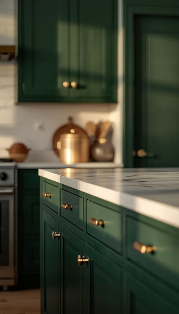 Forest Green Cabinets With Brass Hardware A Dark Green Kitchen Idea That Never Goes Out of Style