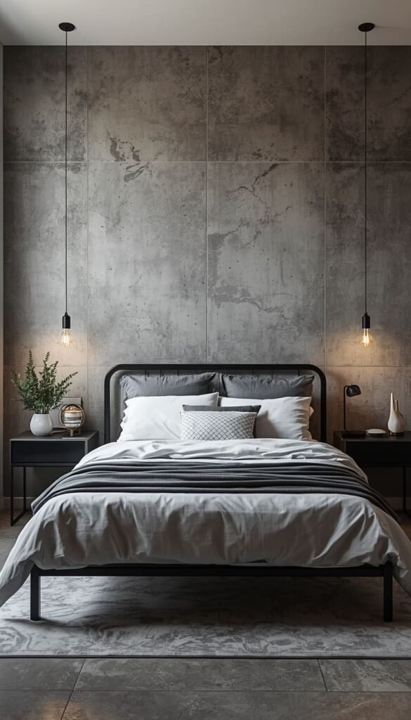 Grey Concrete Effect Wallpaper for an Industrial Bedroom Vibe
