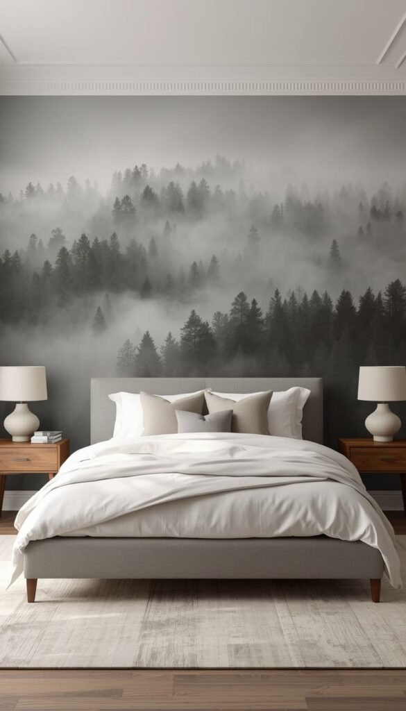 Grey Mural Wallpaper as a Dramatic Accent Wall Focal Point