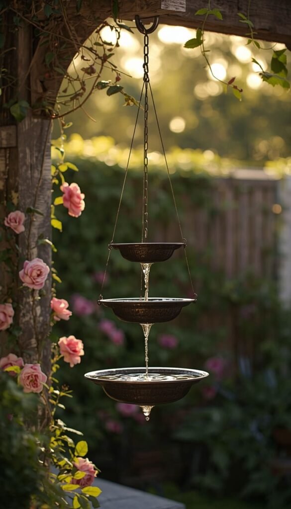 Hanging Solar Cascade Bird Bath for Vertical Gardens