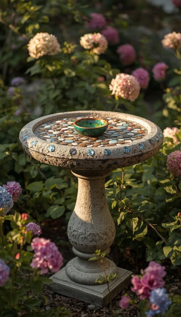 Jeweled Concrete Restoration Bird Bath