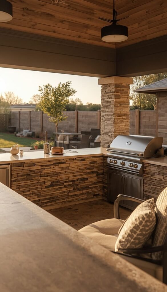 L Shaped Outdoor Barbecue Island for Maximum Counter Space