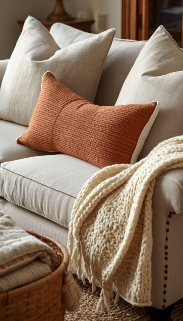 Layering Textiles Throws Pillows and Quilts for That Cozy Rustic Living Room Feel