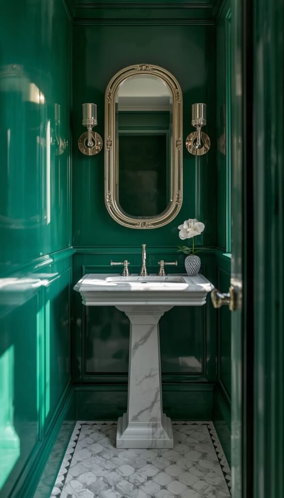 Luxury Bathroom Colors Deep Emerald, Plum and Cobalt for a Jewel Box Effect
