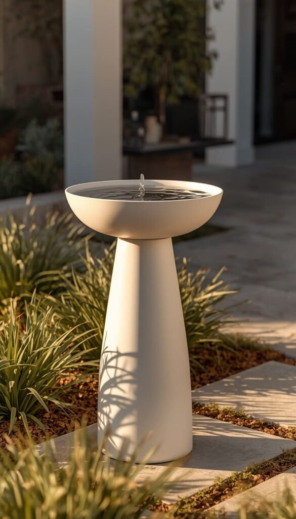 Mid Century Modern Pedestal Solar Fountain Bird Bath