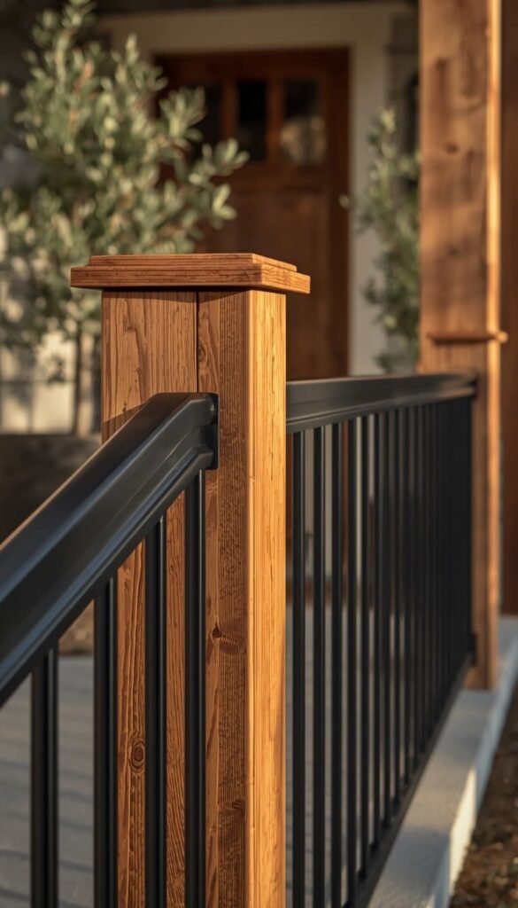 Mixed Wood and Black Metal Railing
