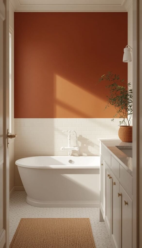 Modern Earth Tone Bathroom in Terracotta and Creamy White