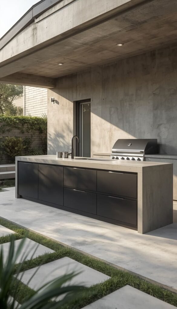 Modern Outdoor Grill Island with Sleek Concrete Countertops
