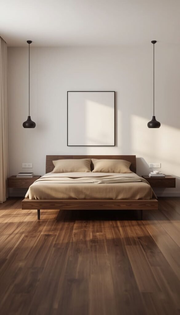  Modern and Minimalist Bedroom with Dark Wood Floors