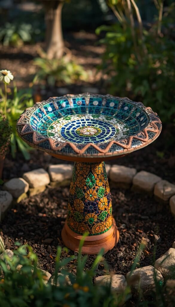 Mosaic Tile Terra Cotta Bird Bath