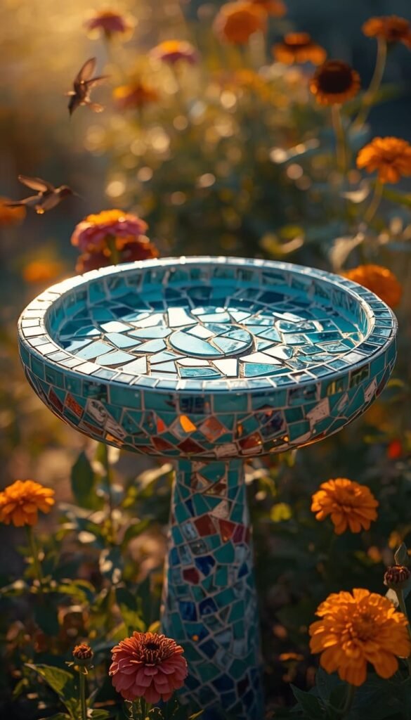 Mosaic Tile or Jeweled Bird Bath Makeover