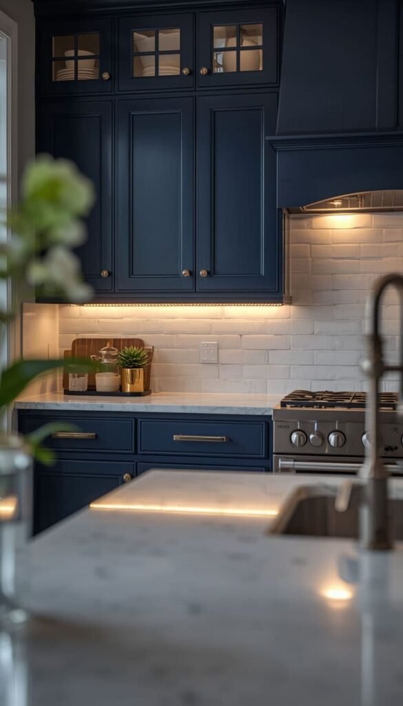  Navy Cabinets With Under Cabinet Lighting
