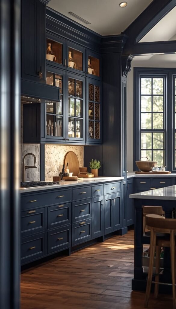 Navy Floor to Ceiling Cabinetry
