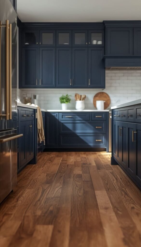  Navy With Warm Wood Floors