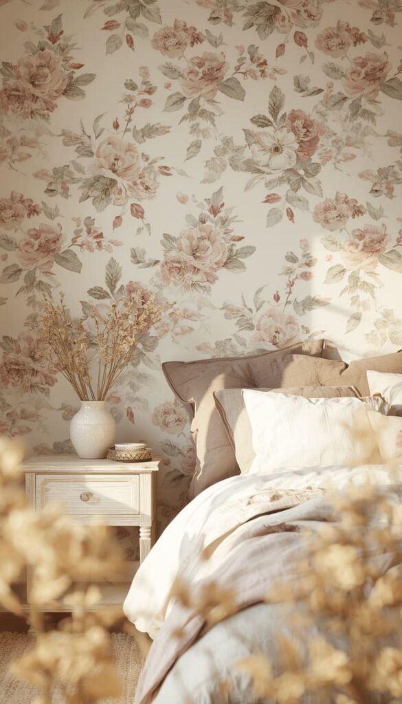 Neutral Floral Farmhouse Wallpaper