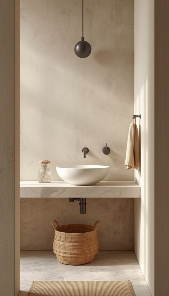 Neutral Powder Room Ideas Using Texture Instead of Color