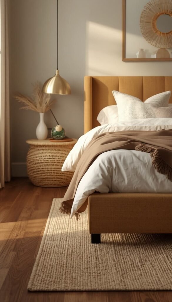 Neutral and Beige Bedroom with Dark Hardwood Floors