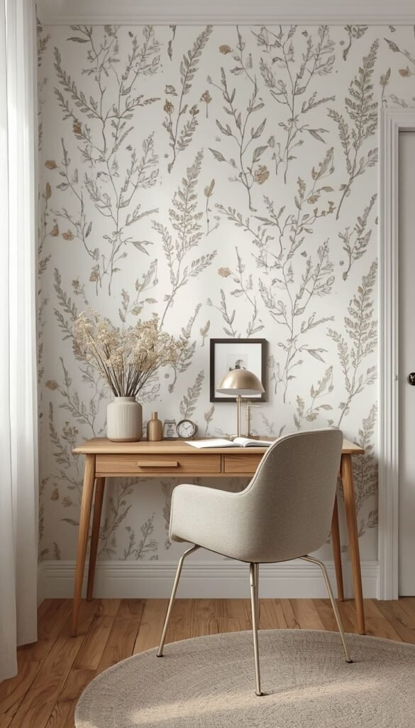 Nordic Botanical Line Art Wallpaper