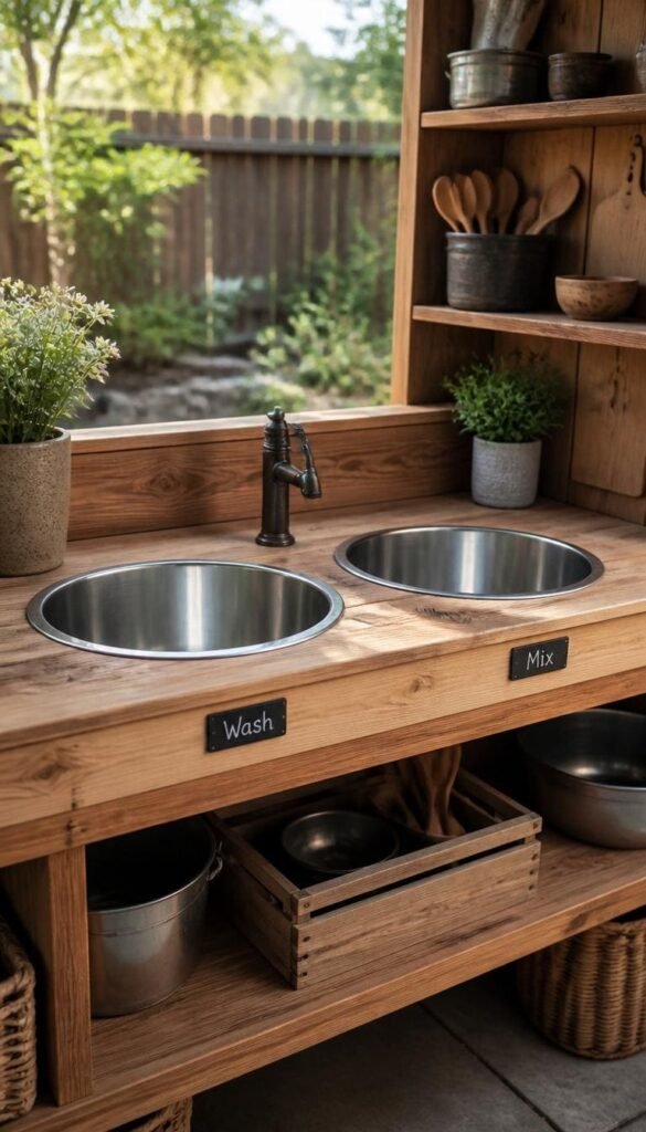 Outdoor Mud Kitchen Sink Station with Double Basin