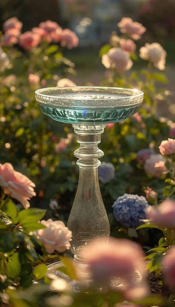 Recycled Glassware Pedestal Bird Bath