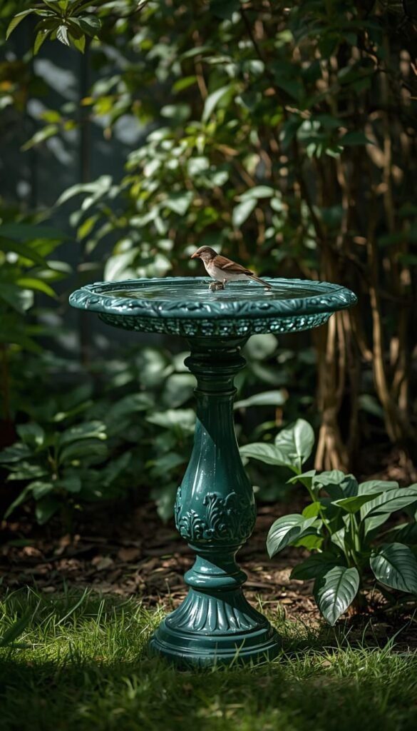 Repurposed Lamp Bird Bath