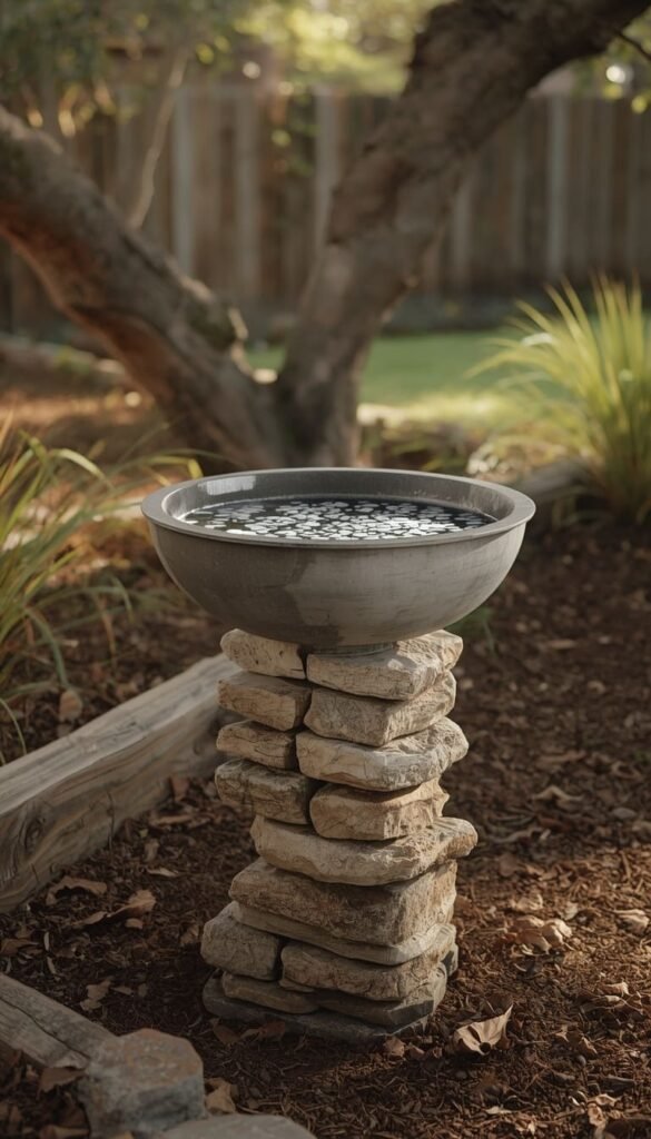  Rustic Concrete Bird Bath Ideas Using Stacked Stone Pedestals