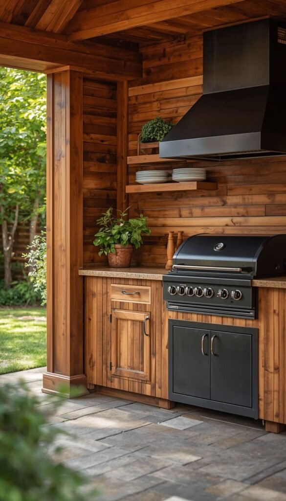 Rustic Wood Framed Outdoor Kitchen Island for Farmhouse Lovers