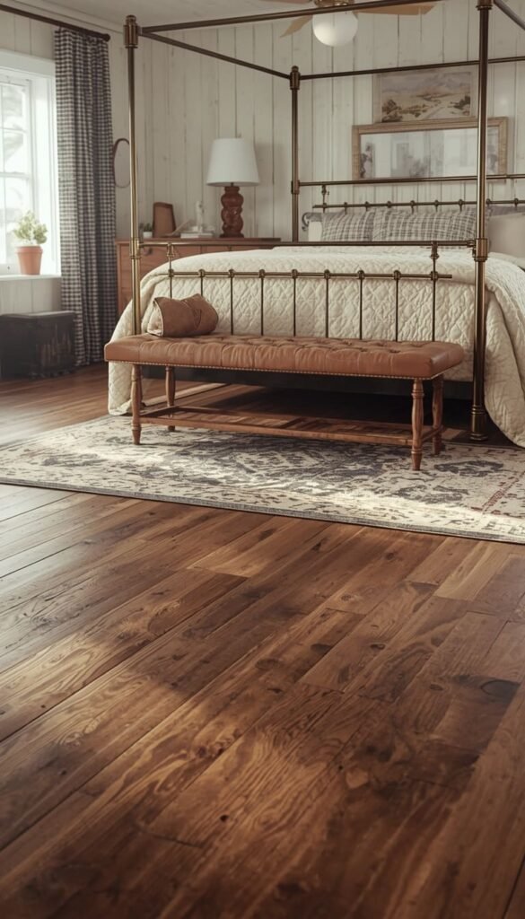 Rustic and Farmhouse Bedroom with Dark Wood Floors