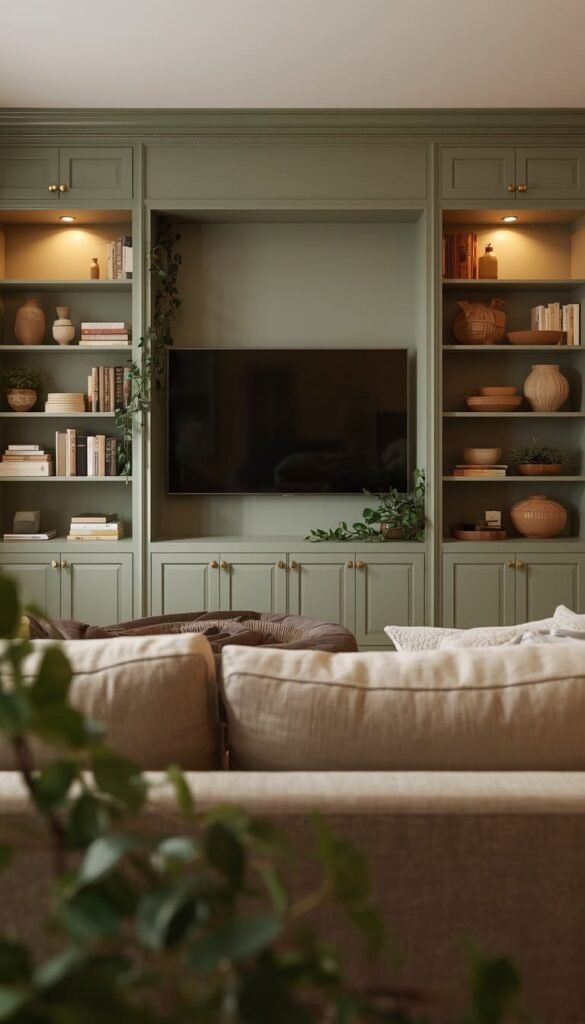 Sage Green Painted Built Ins