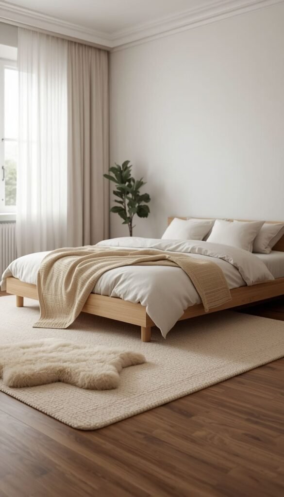 Scandinavian Inspired Dark Wood Floor Bedroom