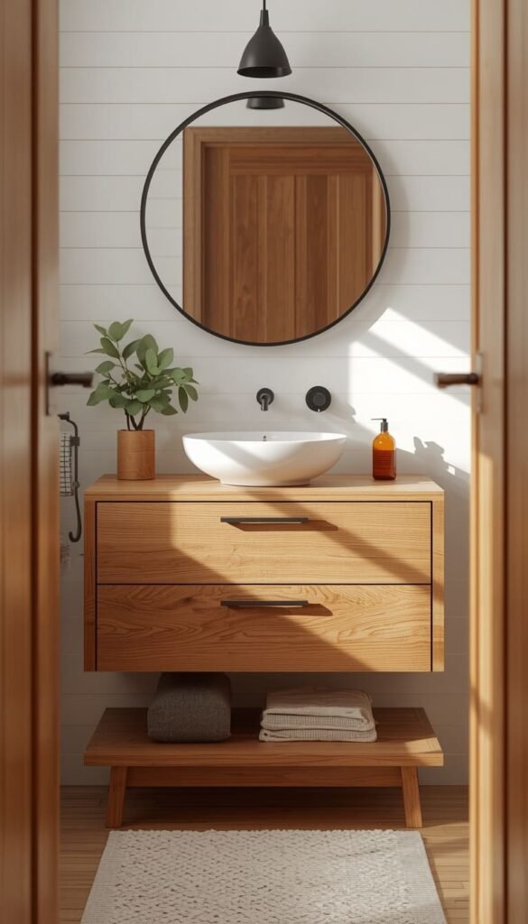 Scandinavian Powder Room Inspiration Warm Wood and White