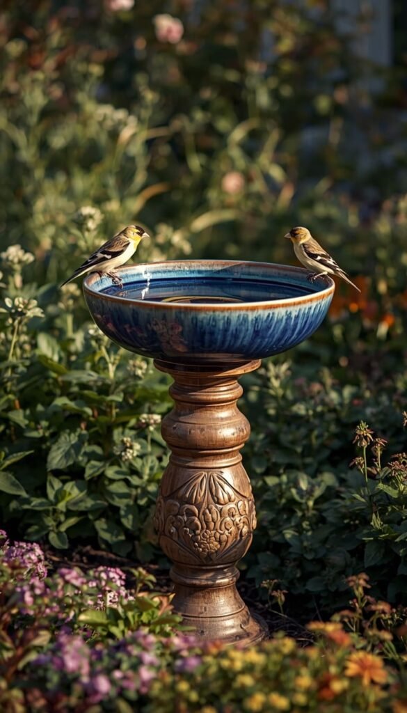 Serving Bowl and Carved Leg Bird Bath