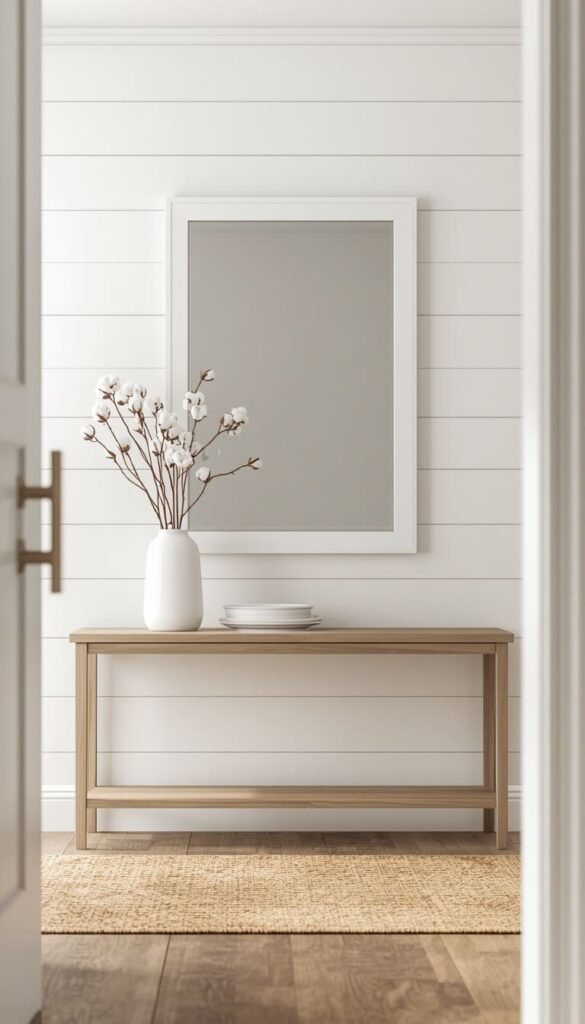 Shiplap Backed Mirror and Minimal Console