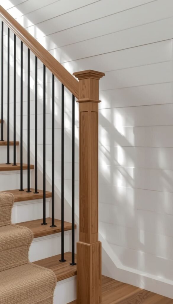 Shiplap Wall With Wood and Metal Railing — A Match Made in Farmhouse Heaven