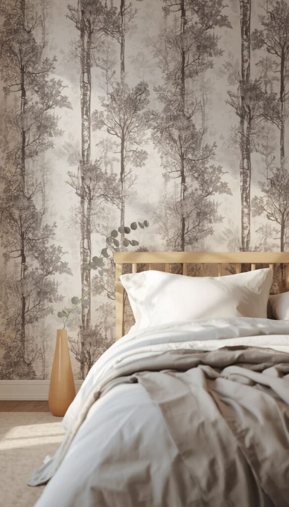 Simple Nature Wallpaper with Tree Silhouettes for a Full Room Reset