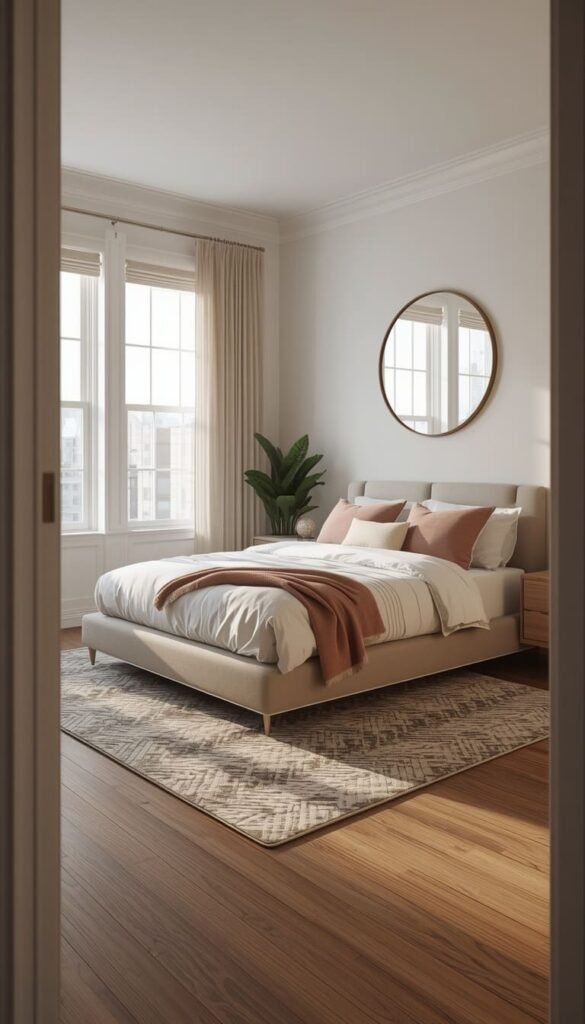 Small Bedroom with Dark Wood Floors