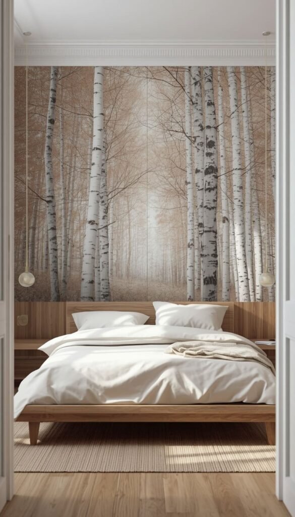 Soft Birch Forest Mural for a Scandi Bedroom