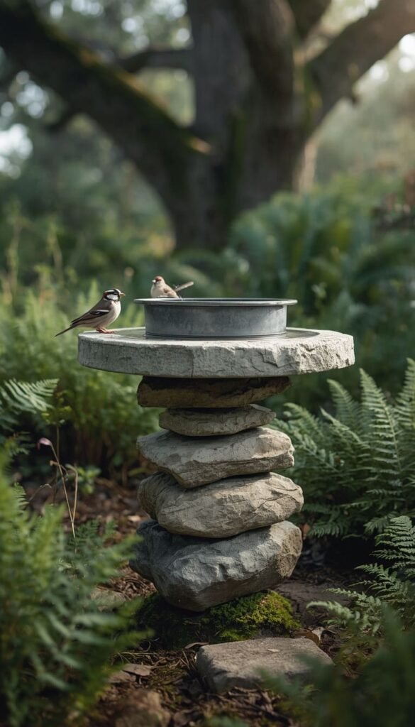 Stacked Stone Bird Bath