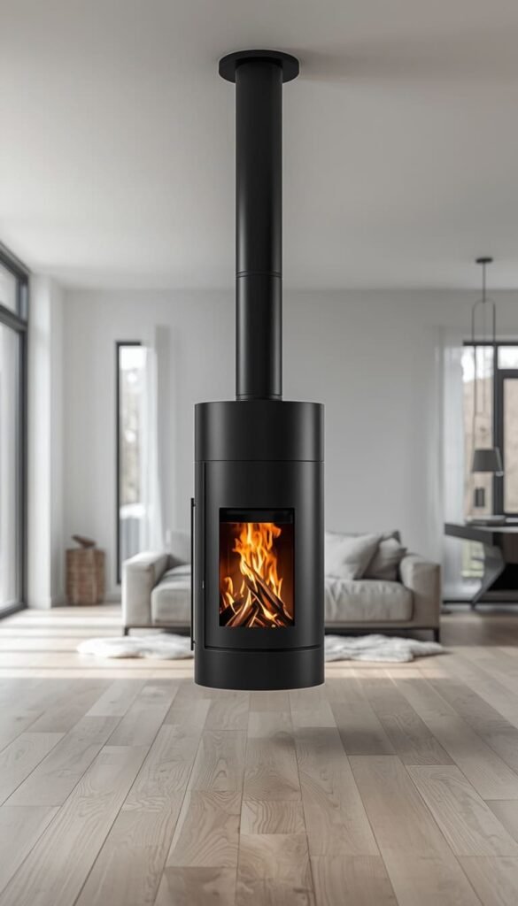 Suspended Black Steel Fireplace