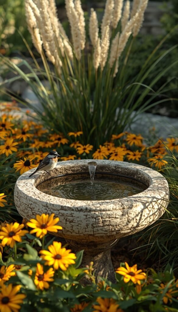 The Classic Rustic Solar Fountain Bird Bath
