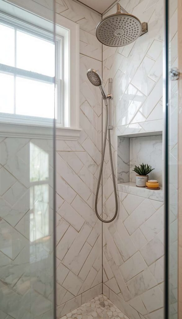 The Herringbone Tile Shower Wall