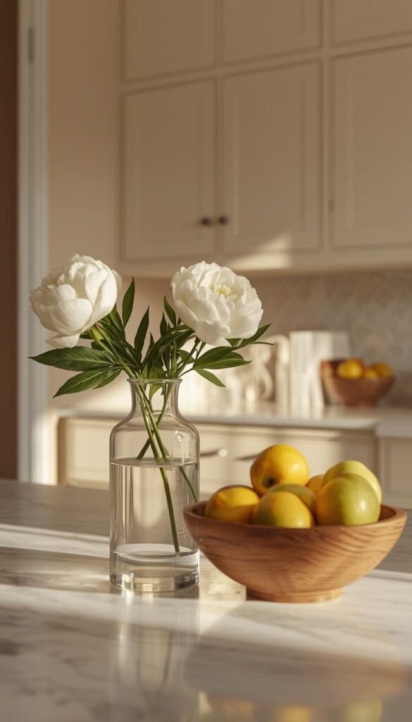 The Power of Fresh Flowers, Fruit Bowls and Visible Cookbooks